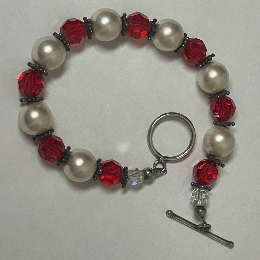 925 Sterling Silver Pearl/Glass Bracelet